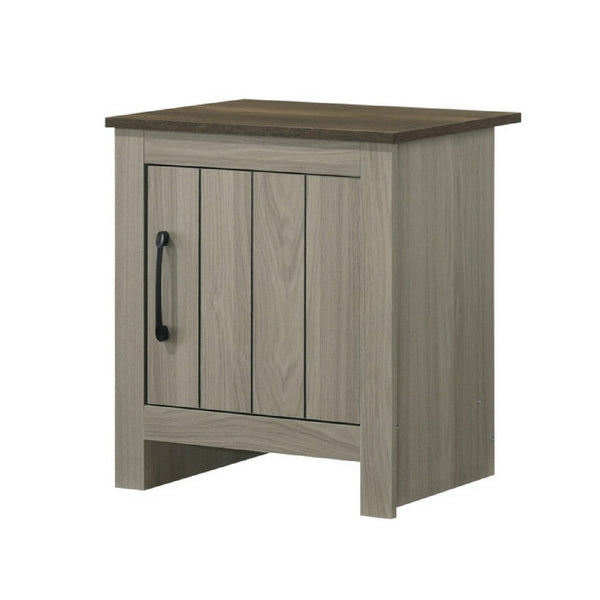 Nena End Table with Cabinet Door, Brown Wood Top, Oak Gray 22 Inch -BM335497