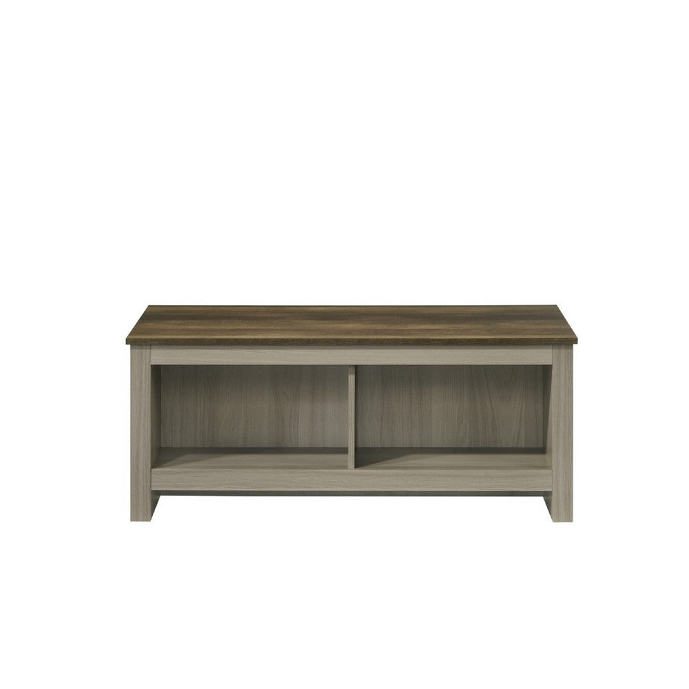 Nena Coffee Table with Open Shelves, Brown Wood Top, Oak Gray 43 Inch -BM335498