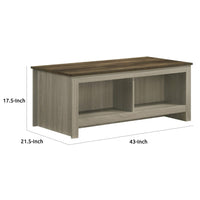 Nena Coffee Table with Open Shelves, Brown Wood Top, Oak Gray 43 Inch -BM335498
