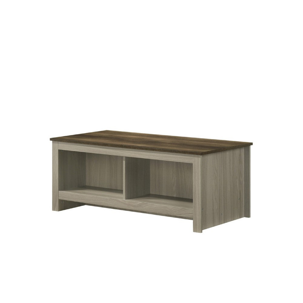 Nena Coffee Table with Open Shelves, Brown Wood Top, Oak Gray 43 Inch -BM335498