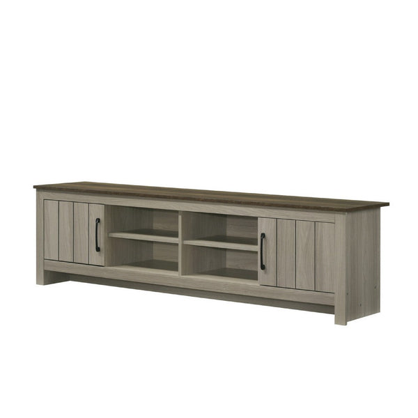 Nena TV Stand Cabinet, 2 Cabinet Doors, Brown Wood Top, Oak Gray -BM335499