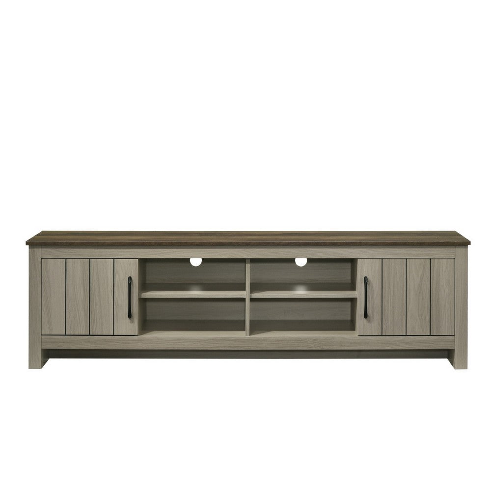 Nena TV Stand Cabinet, 2 Cabinet Doors, Brown Wood Top, Oak Gray -BM335499