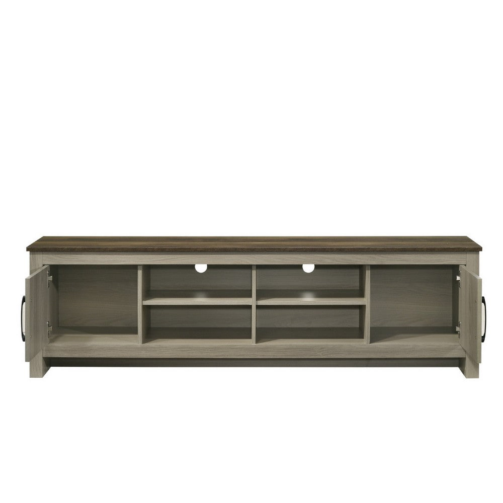 Nena TV Stand Cabinet, 2 Cabinet Doors, Brown Wood Top, Oak Gray -BM335499