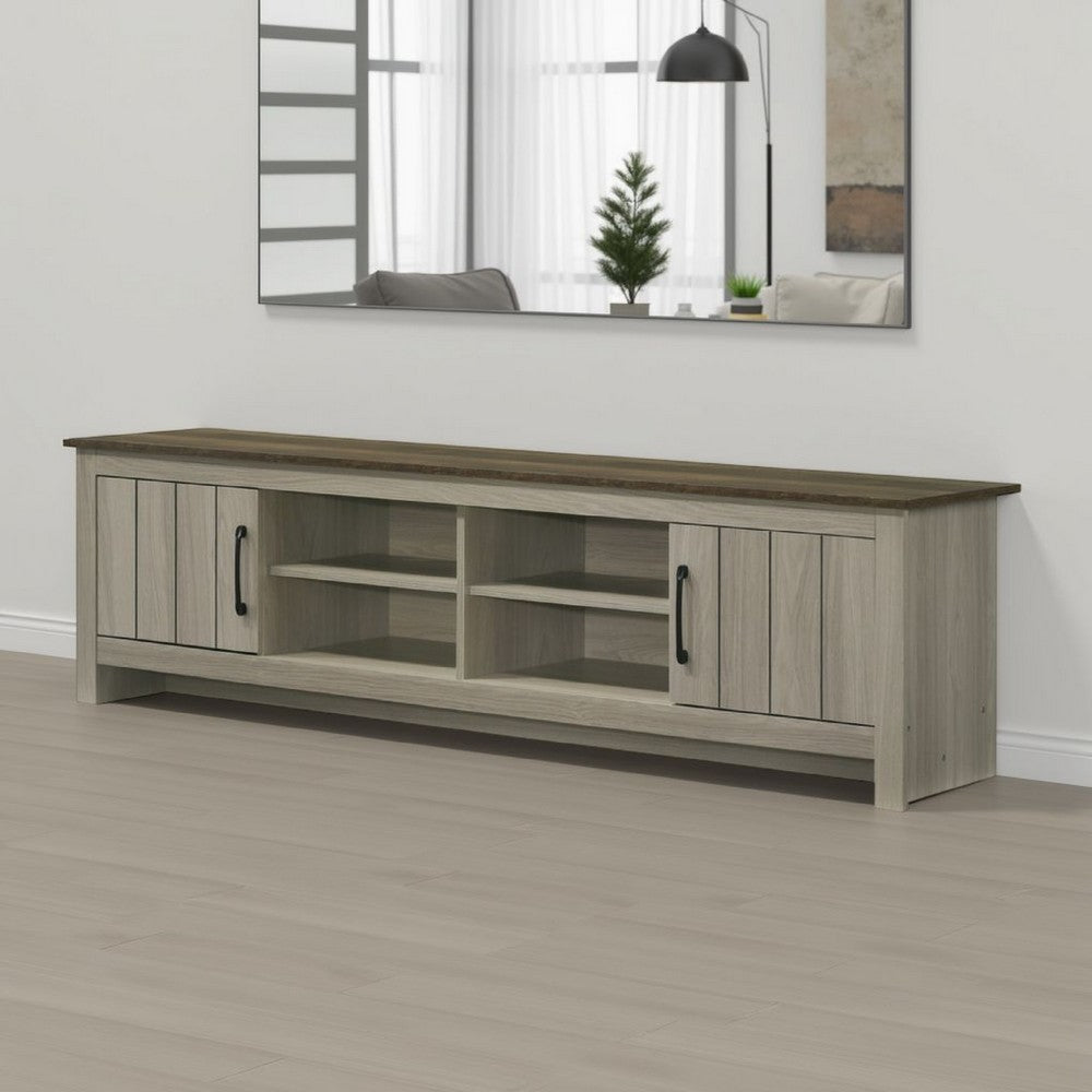 Nena TV Stand Cabinet, 2 Cabinet Doors, Brown Wood Top, Oak Gray -BM335499