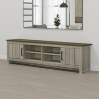Nena TV Stand Cabinet, 2 Cabinet Doors, Brown Wood Top, Oak Gray -BM335499