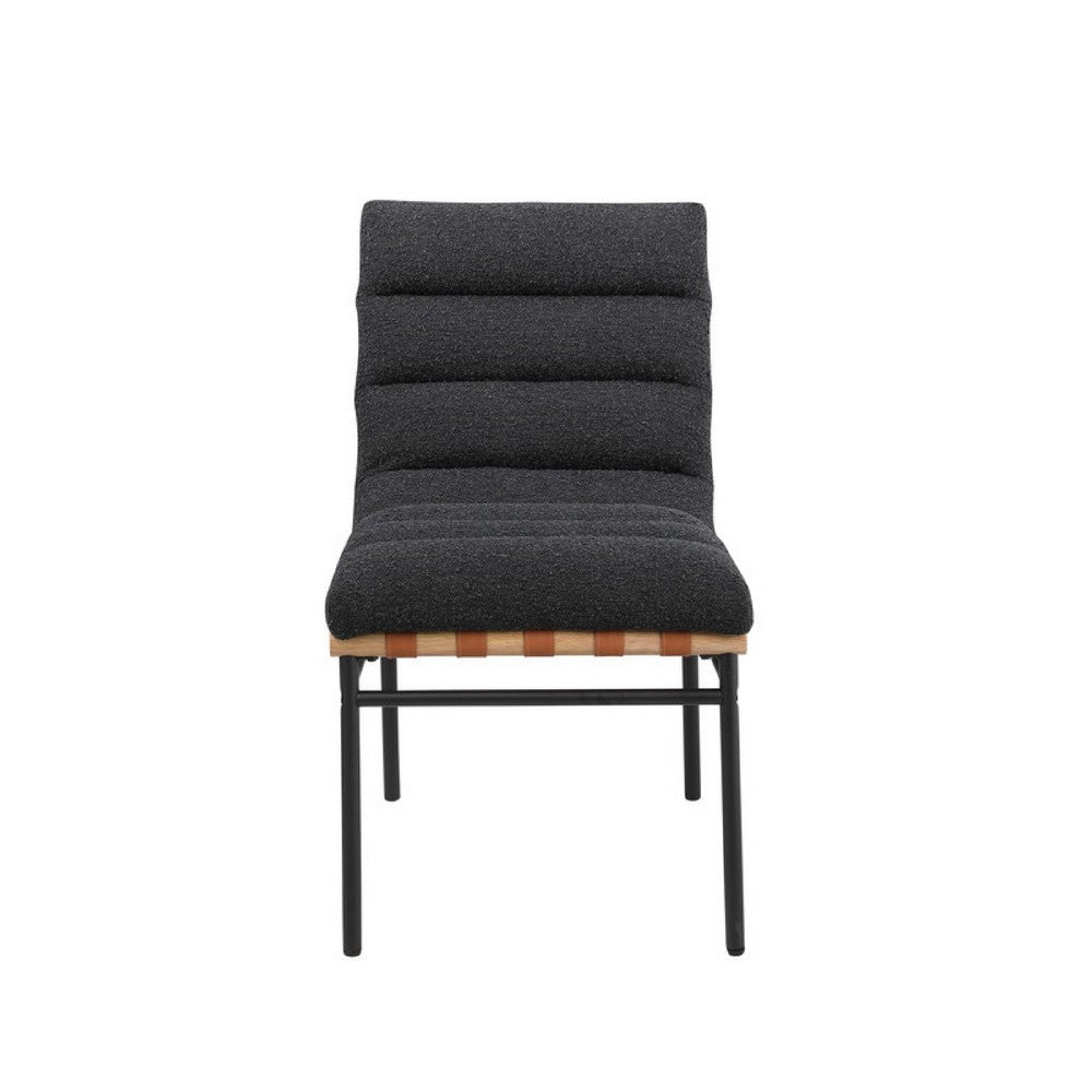Kive Dining Chair Set of 2, Iron Legs, Black Channel Tufted Boucle -BM335500