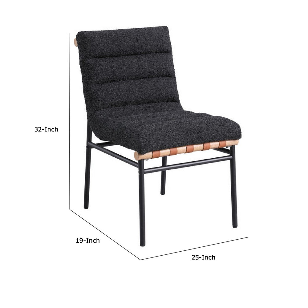 Kive Dining Chair Set of 2, Iron Legs, Black Channel Tufted Boucle -BM335500