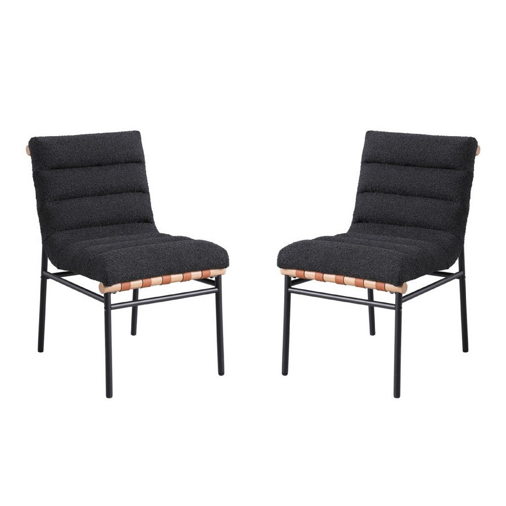 Kive Dining Chair Set of 2, Iron Legs, Black Channel Tufted Boucle -BM335500