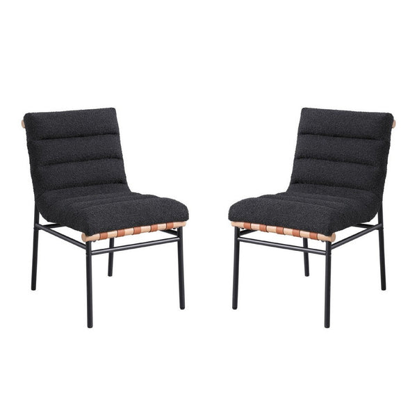 Kive Dining Chair Set of 2, Iron Legs, Black Channel Tufted Boucle -BM335500