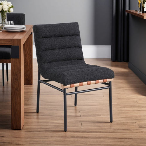 Kive Dining Chair Set of 2, Iron Legs, Black Channel Tufted Boucle -BM335500