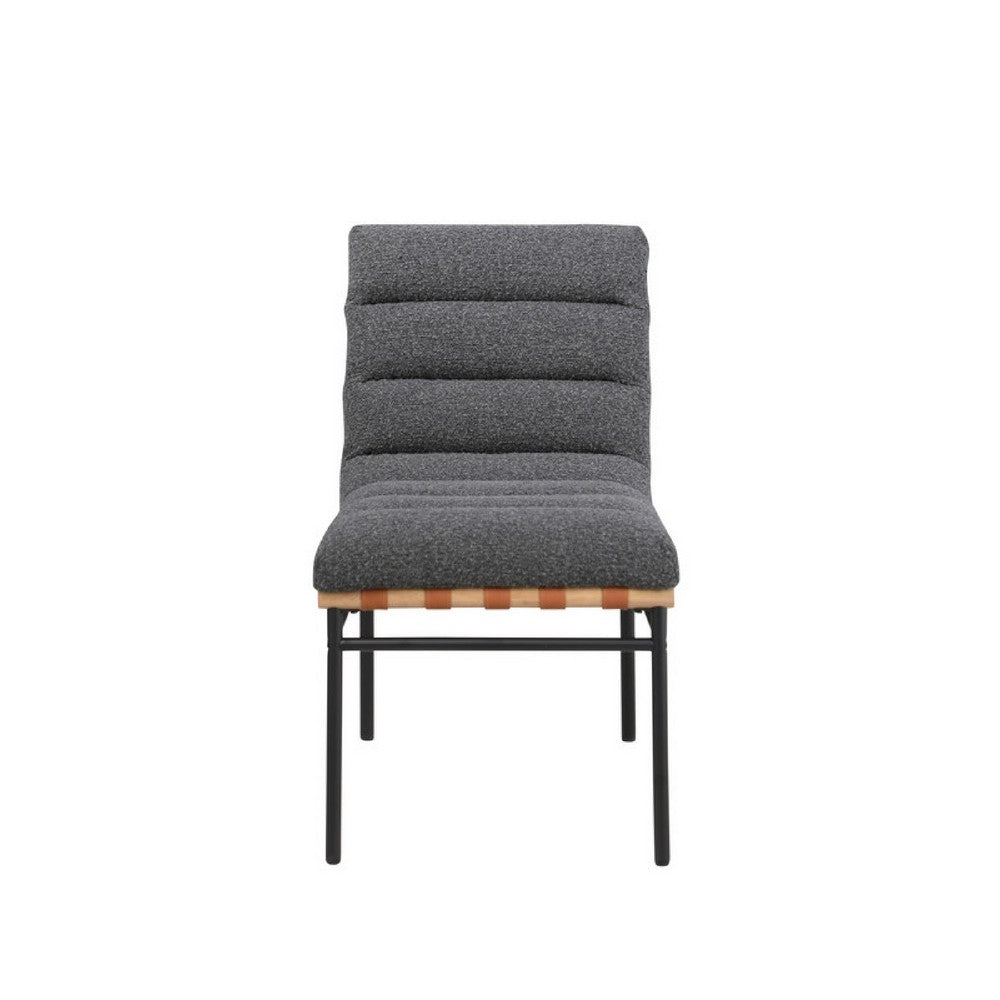 Kive Dining Chair Set of 2, Black Iron Legs, Gray Channel Tuft Boucle -BM335501