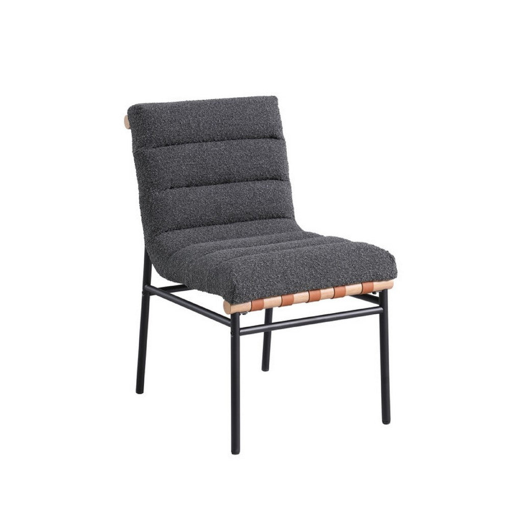 Kive Dining Chair Set of 2, Black Iron Legs, Gray Channel Tuft Boucle -BM335501