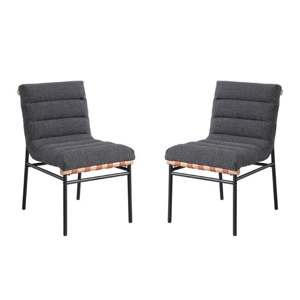 Kive Dining Chair Set of 2, Black Iron Legs, Gray Channel Tuft Boucle -BM335501