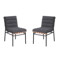 Kive Dining Chair Set of 2, Black Iron Legs, Gray Channel Tuft Boucle -BM335501