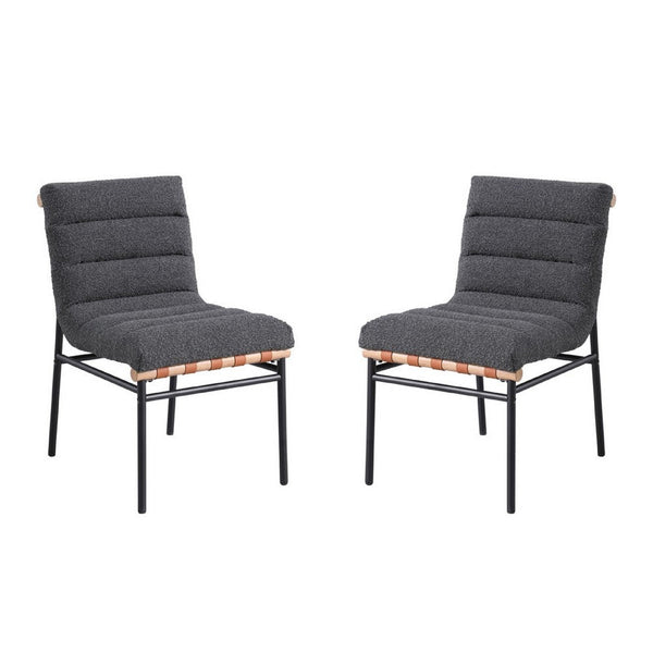 Kive Dining Chair Set of 2, Black Iron Legs, Gray Channel Tuft Boucle -BM335501
