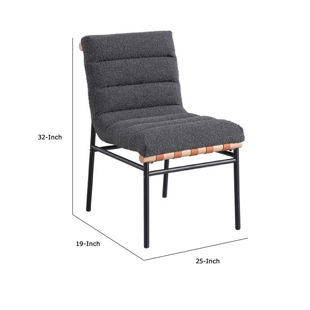 Kive Dining Chair Set of 2, Black Iron Legs, Gray Channel Tuft Boucle -BM335501