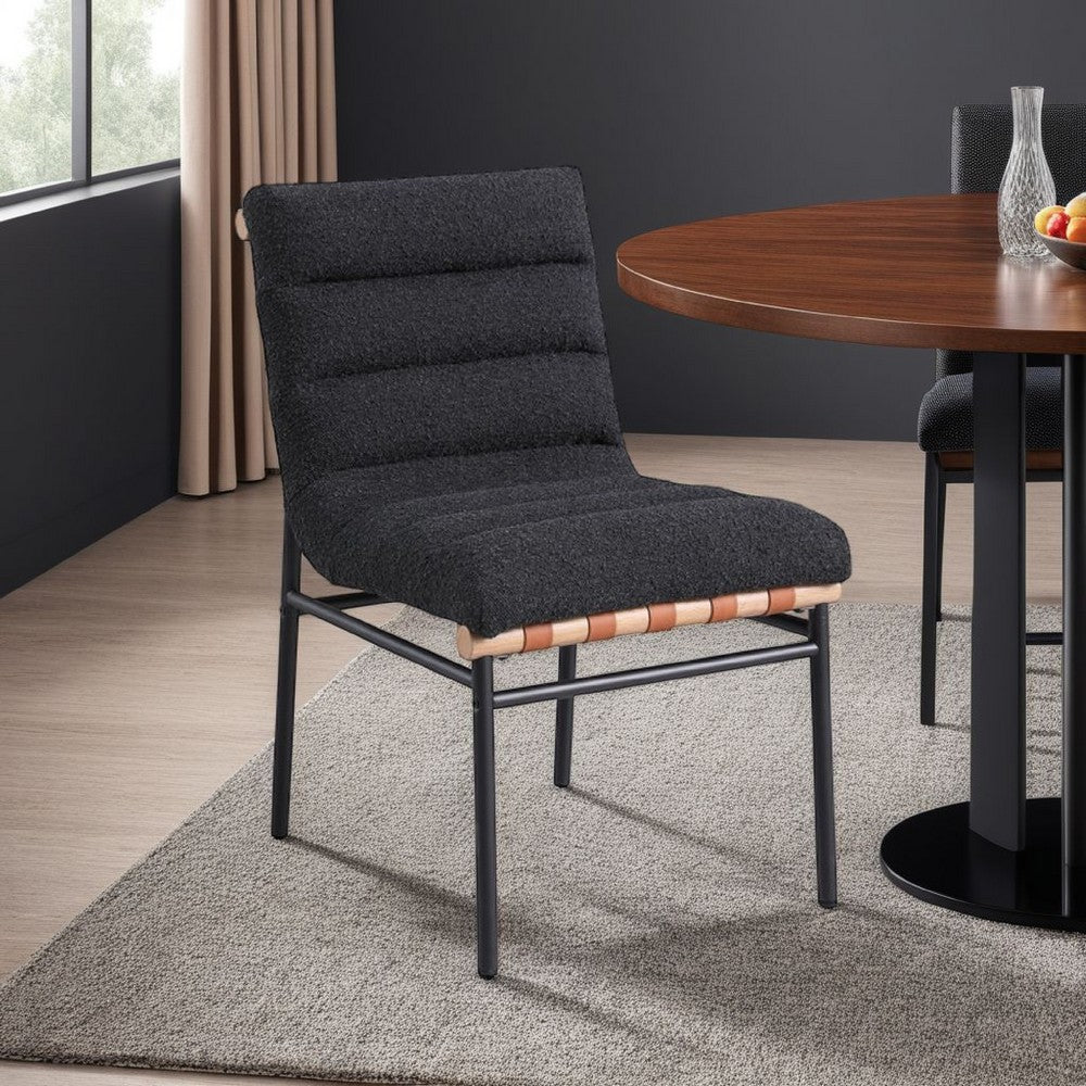 Kive Dining Chair Set of 2, Black Iron Legs, Gray Channel Tuft Boucle -BM335501