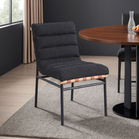 Kive Dining Chair Set of 2, Black Iron Legs, Gray Channel Tuft Boucle -BM335501