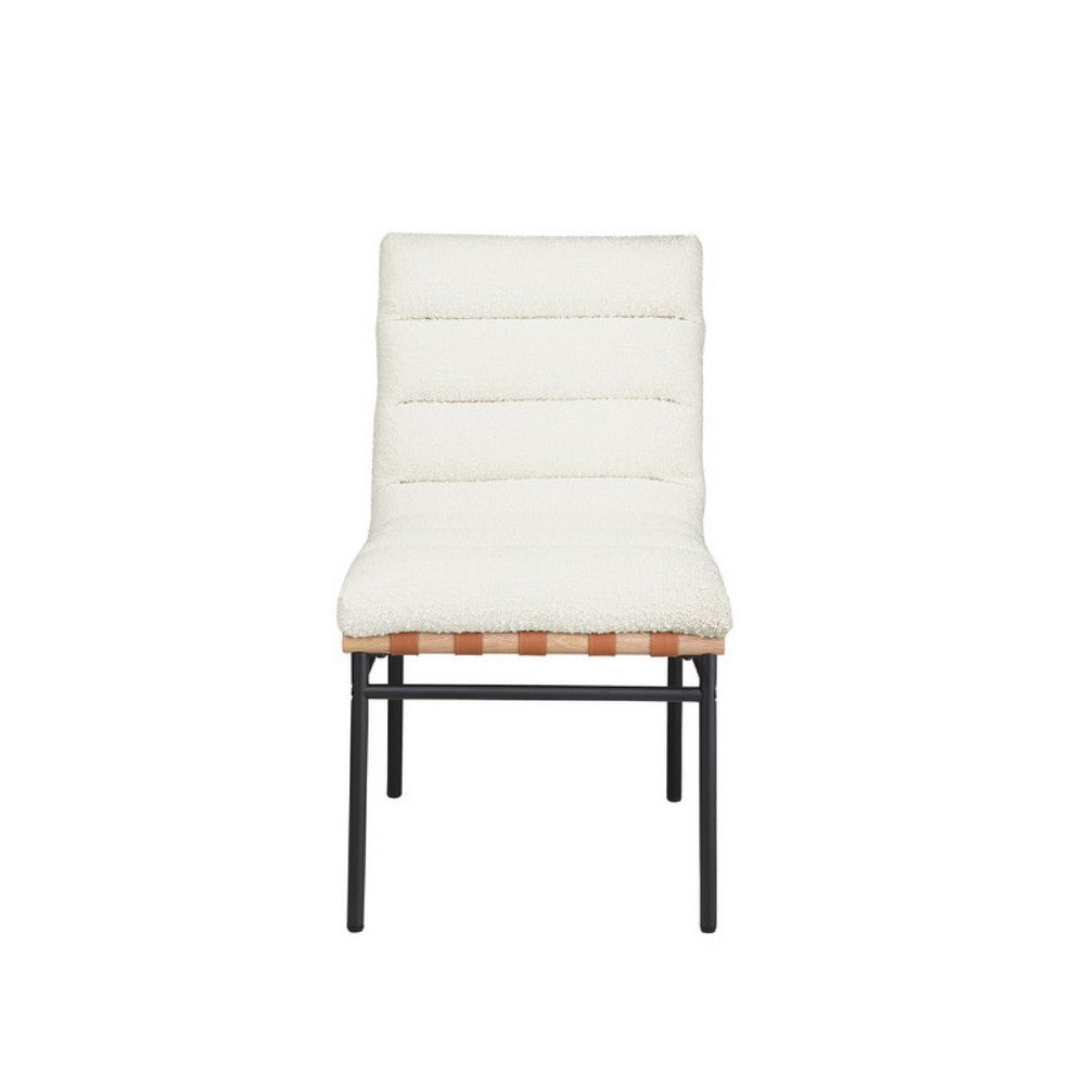 Kive Dining Chair Set of 2, Black Iron Legs, White Channel Tuft Boucle -BM335502