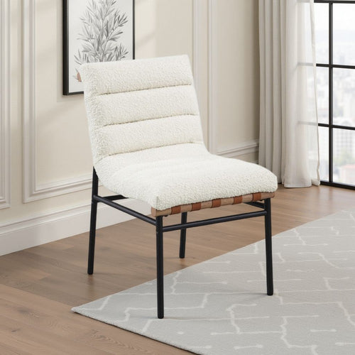 Kive Dining Chair Set of 2, Black Iron Legs, White Channel Tuft Boucle -BM335502