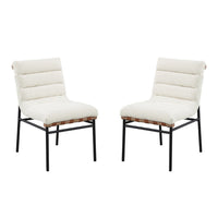 Kive Dining Chair Set of 2, Black Iron Legs, White Channel Tuft Boucle -BM335502