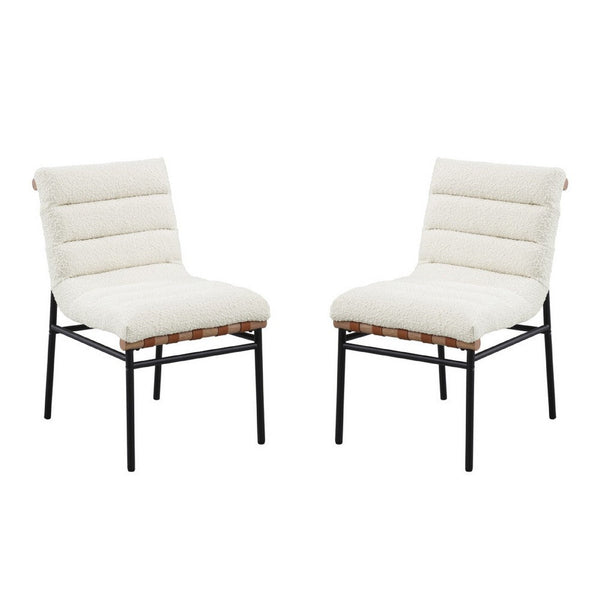 Kive Dining Chair Set of 2, Black Iron Legs, White Channel Tuft Boucle -BM335502