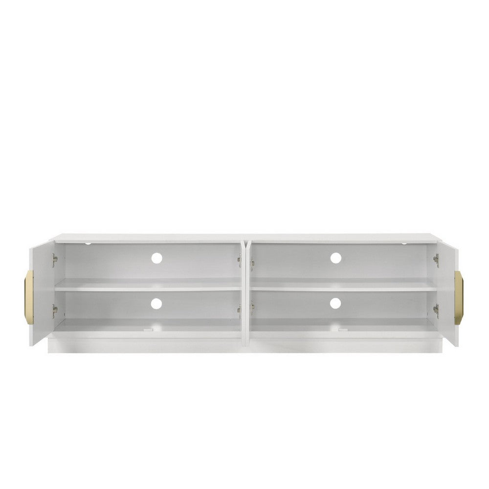 Penny TV Stand Media Cabinet, Adjustable Shelves, 4 Doors, White Wood -BM335503
