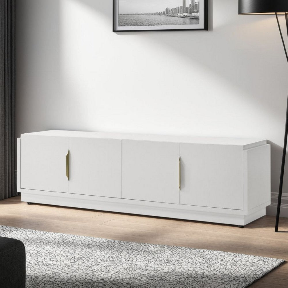 Penny TV Stand Media Cabinet, Adjustable Shelves, 4 Doors, White Wood -BM335503