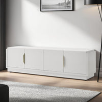 Penny TV Stand Media Cabinet, Adjustable Shelves, 4 Doors, White Wood -BM335503