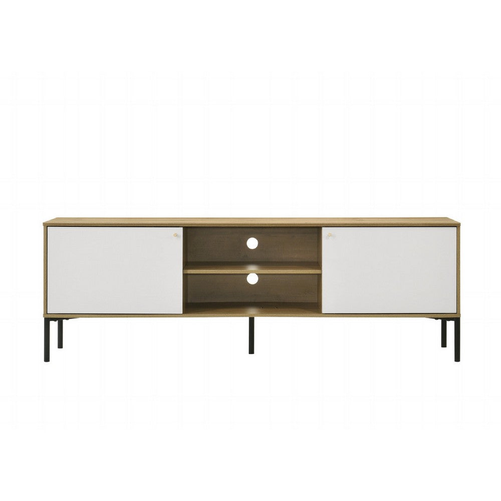 Brick TV Stand Cabinet with 2 Doors, Black Metal, White, Oak Brown -BM335504