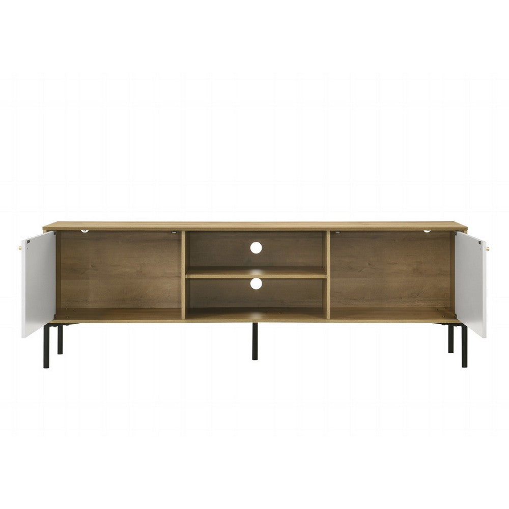 Brick TV Stand Cabinet with 2 Doors, Black Metal, White, Oak Brown -BM335504