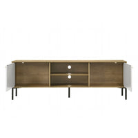 Brick TV Stand Cabinet with 2 Doors, Black Metal, White, Oak Brown -BM335504
