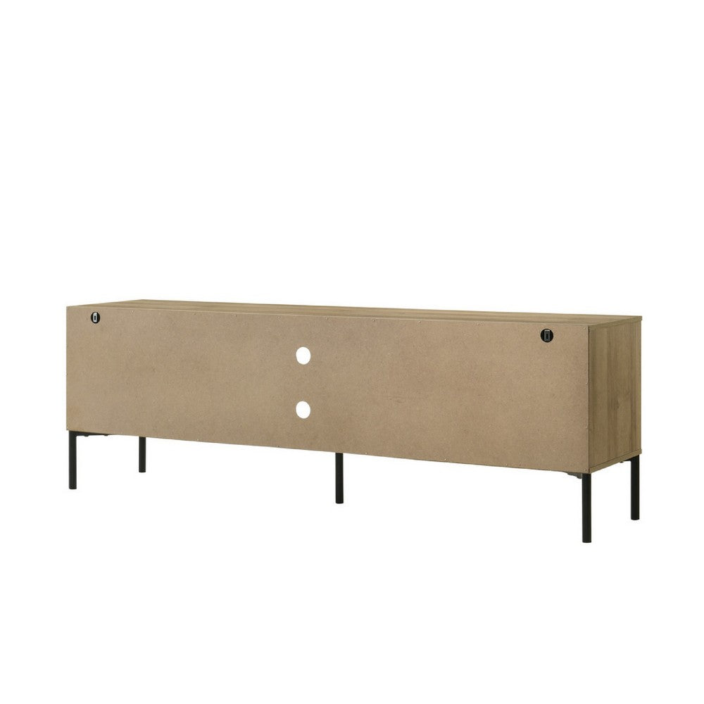 Brick TV Stand Cabinet with 2 Doors, Black Metal, White, Oak Brown -BM335504