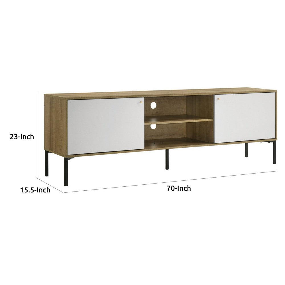 Brick TV Stand Cabinet with 2 Doors, Black Metal, White, Oak Brown -BM335504