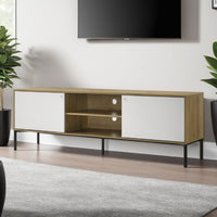 Brick TV Stand Cabinet with 2 Doors, Black Metal, White, Oak Brown -BM335504