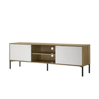 Brick TV Stand Cabinet with 2 Doors, Black Metal, White, Oak Brown -BM335504