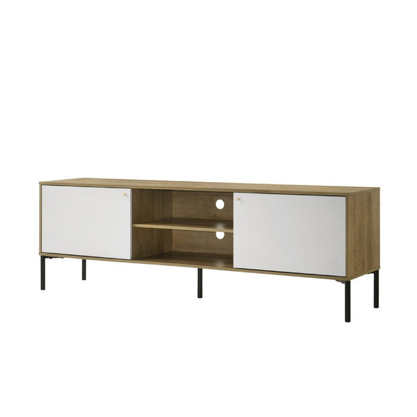 Brick TV Stand Cabinet with 2 Doors, Black Metal, White, Oak Brown -BM335504