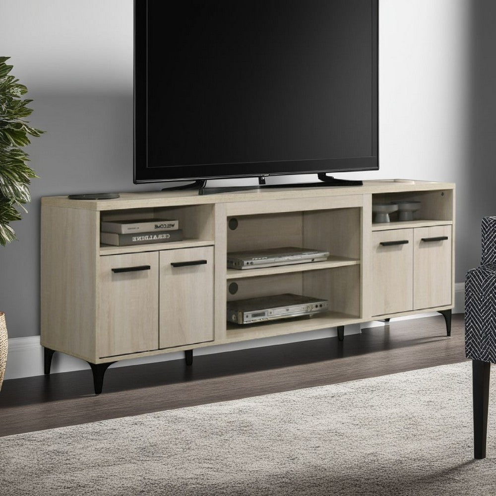 Evans TV Stand Media Cabinet, 4 Doors and Adjustable Shelf, Oak Brown -BM335505