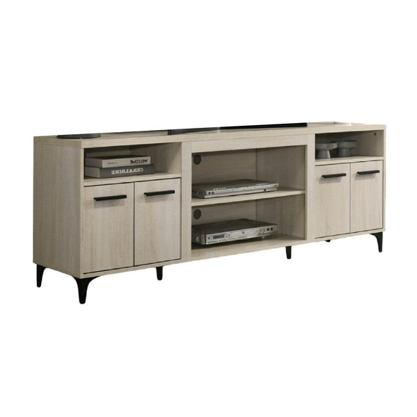 Evans TV Stand Media Cabinet, 4 Doors and Adjustable Shelf, Oak Brown -BM335505