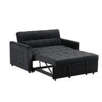 Marve Convertible Sleeper Loveseat, Side Pockets, Black Velvet 54 Inch -BM335516