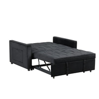 Marve Convertible Sleeper Loveseat, Side Pockets, Black Velvet 54 Inch -BM335516