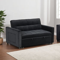 Marve Convertible Sleeper Loveseat, Side Pockets, Black Velvet 54 Inch -BM335516