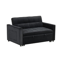 Marve Convertible Sleeper Loveseat, Side Pockets, Black Velvet 54 Inch -BM335516