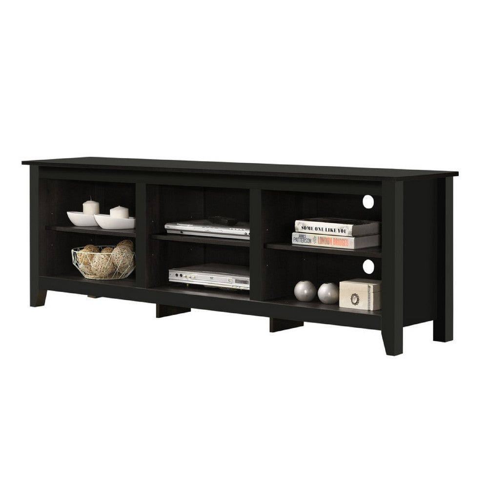 Nitto TV Stand Media Cabinet, Adjustable Shelves, Black Wood 70 Inch -BM335523