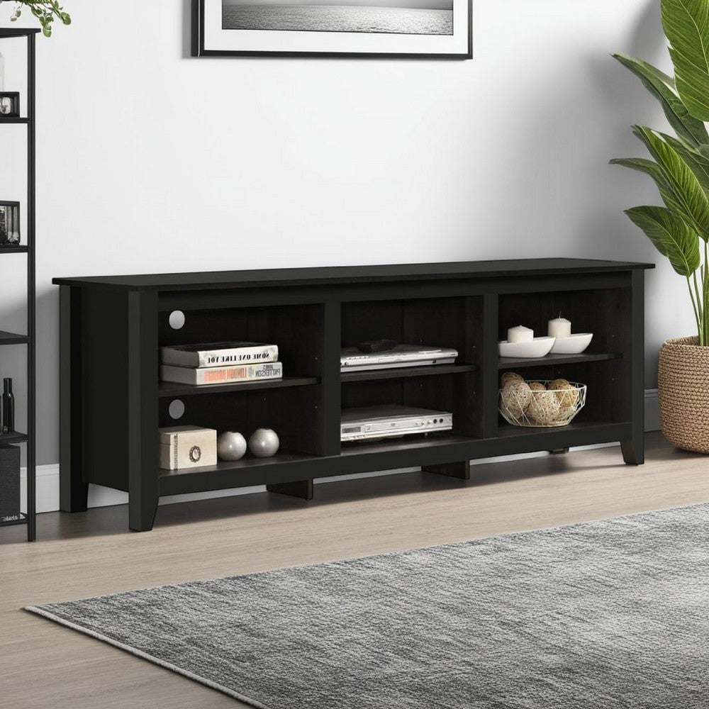 Nitto TV Stand Media Cabinet, Adjustable Shelves, Black Wood 70 Inch -BM335523