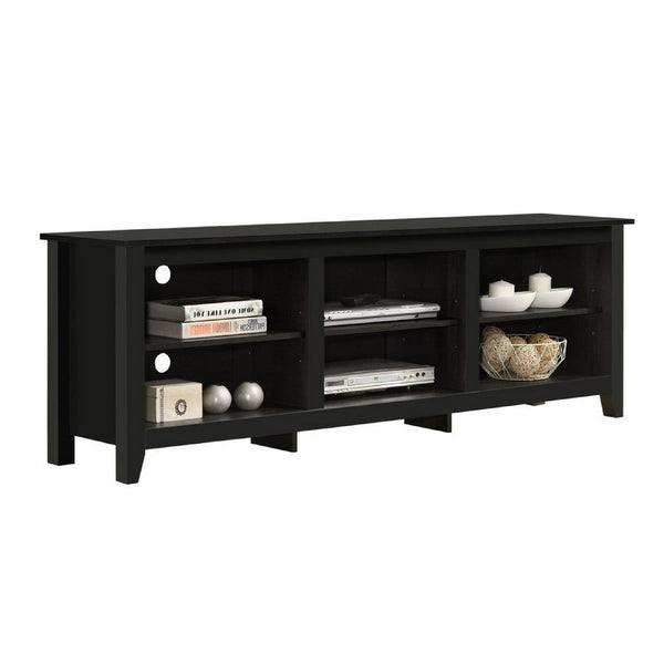 Nitto TV Stand Media Cabinet, Adjustable Shelves, Black Wood 70 Inch -BM335523