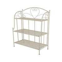 Modern Plant Stand with 3 Tier Shelves, Scrolled Floral White Metal -BM335553