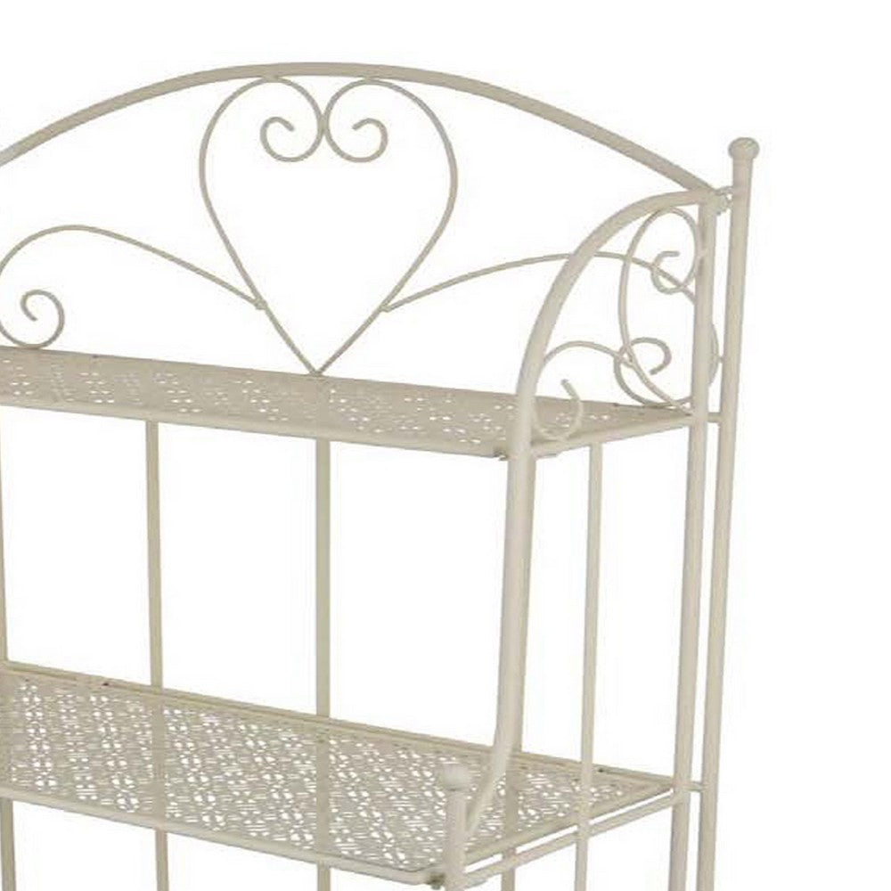 Modern Plant Stand with 3 Tier Shelves, Scrolled Floral White Metal -BM335553