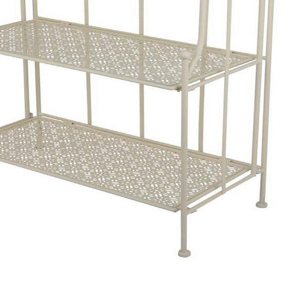 Modern Plant Stand with 3 Tier Shelves, Scrolled Floral White Metal -BM335553