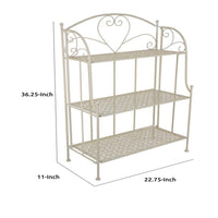 Modern Plant Stand with 3 Tier Shelves, Scrolled Floral White Metal -BM335553
